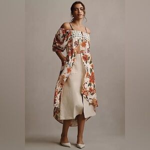 Farm Rio Anthropologie Long Tunic Top Duster Shirt Dress Leopard Floral